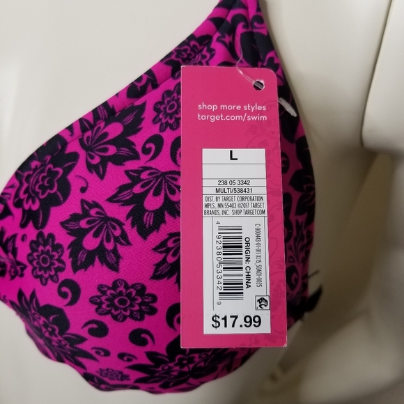 Xhilaration Womens Pink and Black Swimsuit Bikini Top Only Tag Size L - Picture 8 of 9